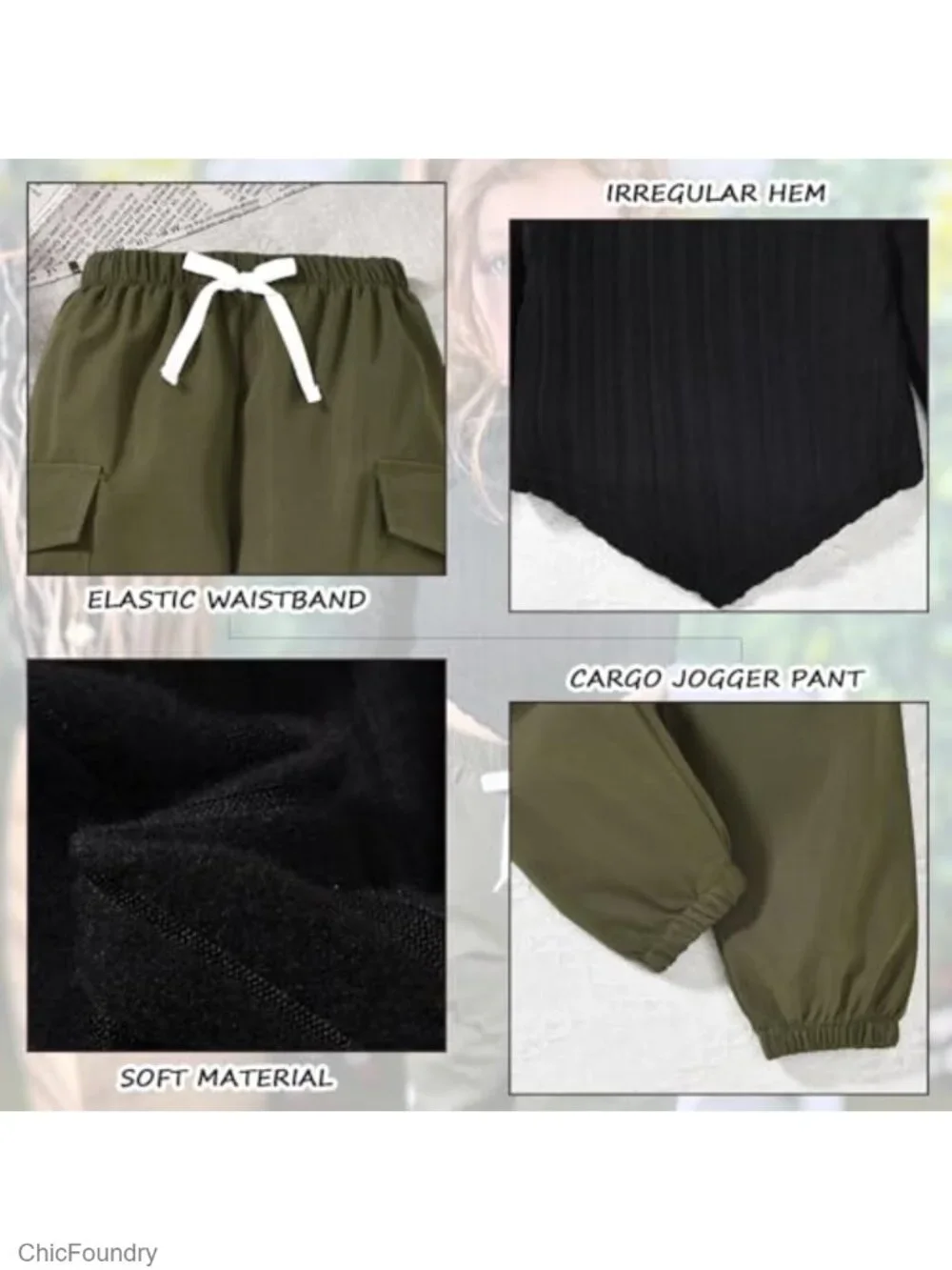 Toddler Girl 2 Piece Cargo Jogger Set Long Sleeve Pullover Turtleneck